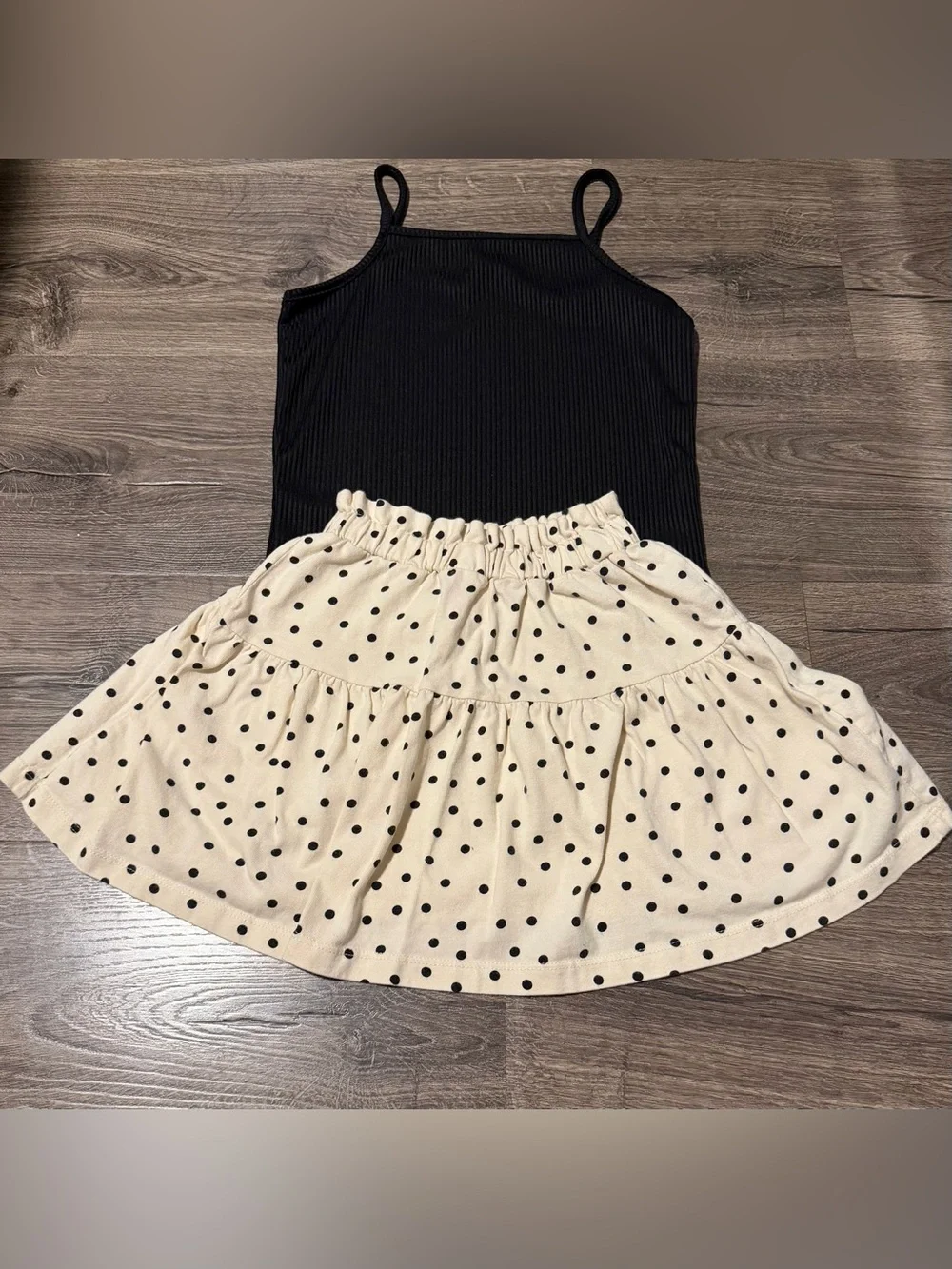 Girls 6/7 Outfits Black Strappy Tank Top & Zara Polka Dot Skirt